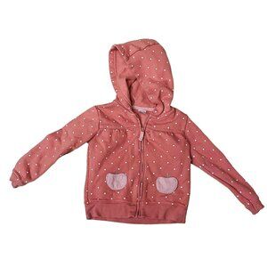 Carters Toddler Hoodie Pink Polka Dot‎ Apple Pockets Size 24M
